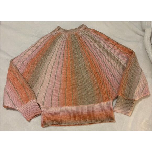 Molly Bracken Batwing Sleeve Space Dye Stripes Sweater Sz S Pink Orange Tan Gold - Picture 4 of 6